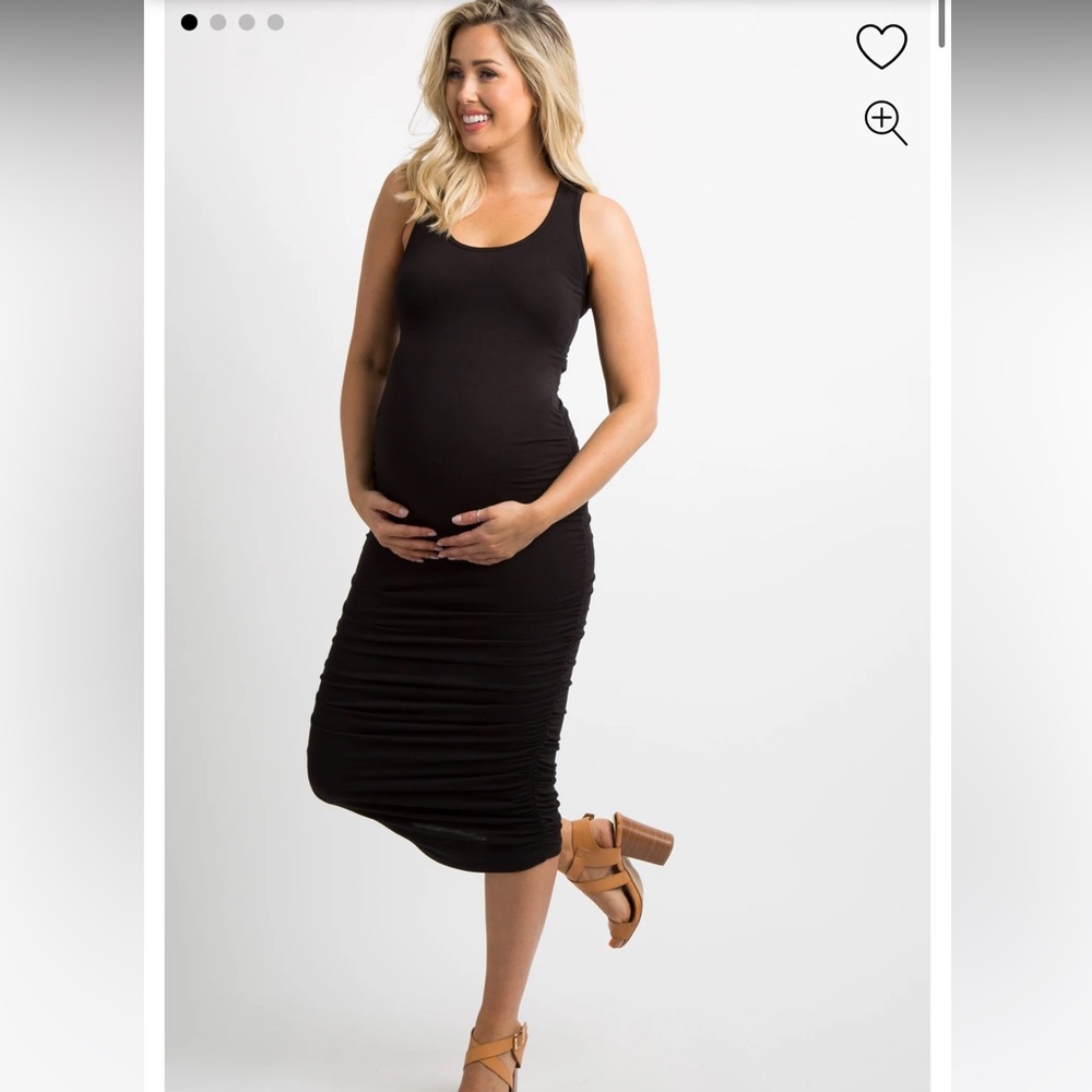 Black Solid Ruched Fitted Maternity Bodycon Midi … - image 1